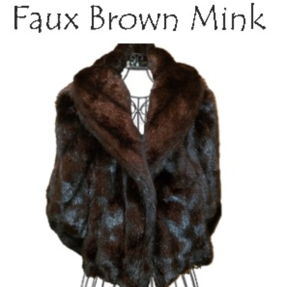 Faux Fur Deep Brown Mink Stole, Size M